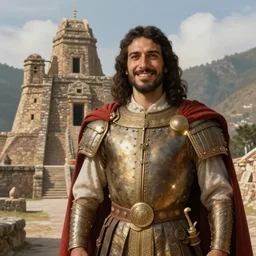 smile spanish conquer soldier francisco pizarro on a inca temple, portrait, wide view, high detailed, full perfect, high detail, digital painting, unreal engine, octane rendered, 8 k, trending on artstation