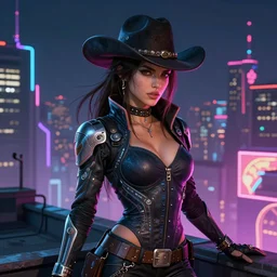 portrait futuristic ana de armas cyberpunk cowgirl, neon light rooftop, fantasy, intricate and very very beautiful and elegant, highly detailed, digital painting, artstation, concept art, smooth and sharp focus, illustration, art by tan zi and ayanamikodon and alphonse mucha and wlop