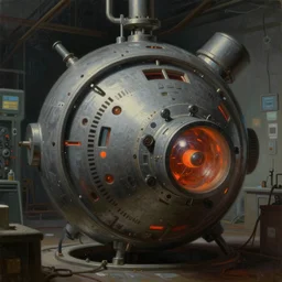 classic oil painting, closeup of a nuclear time machine, as a dnd cover illustration, inside of an abandoned lab, ominous, concept art, extremely detailed, smooth, sharp focus, art by brothers hildebrandt