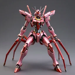 a metal insect - like of female gundams like spider is in pink and red collection by merriam, daniel, intricate mechanical details, futuristic, 2 k aesthetic, dramatic lighting, 4 k, 3 d octane render, provenance, detailed, trending on artstation