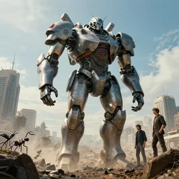 movie still frame, sci - fi, giant samurai mech walks over ant hill city, beautiful composition, 8 k, cgi, by ridley scott, zack snyder and michael bay