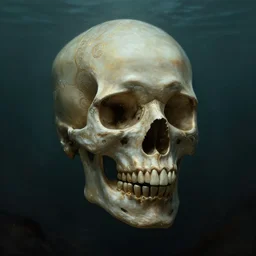 a human skull floating in deep dark murky water!!!, underwater atmospheric moody, dark surreal mood! cinematic volumetric lights, bust portrait, dnd, fantasy, intricate, elegant, highly detailed, digital painting, artstation, concept art, smooth, sharp focus, illustration, art by artgerm and tom bagshaw and greg rutkowski and alphonse mucha