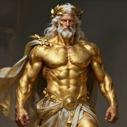 chris rock as a rugged zeus, with smeared gold body paint by ruan jia greg rutkowski, laurels greek god [ white hair ] muscular masculine manly mature rugged powerful sensual handsome flowing robe fantasy intricate elegant detailed digital painting concept art artstation sharp focus illustration