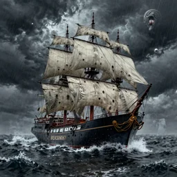 a ghost ship in the stormy sea, horror art by beksinski and szukalski and giger and and pyromallis and dzo and iris compiet and seb mckinnon and, digital art, highly detailed, intricate, sharp focus, trending on artstation hq, deviantart, pinterest, unreal engine 5, 4 k uhd image