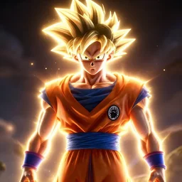 cinematic shot of goku, volumetric lighting, highly detailed, glowing, epic