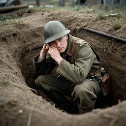 tilt shift wwi plague doctor pondering over a dug out trench, dramatic light, zdzidaw, ultrafine, hyperrealistic, vintage, retro, 3 5 mm film still, movie