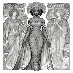 black african princess, rutkowski, symmetric, intricate, highly detailed, concept art, sharp focus, illustration, mucha, aleksi briclot, giger