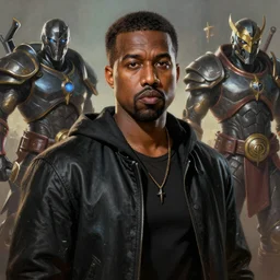 A striking epic hyper real comic book style portait painting of Kanye west as a bard, D&D Concept Art, unreal 5, DAZ, Apex legends concept art, hyperrealistic, octane render, cosplay, RPG portrait, dynamic lighting