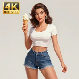 modern woman | hyperrealistic | action pose | digital painting | trending on artstation | pinup portrait | clean | illustration | dressed | unreal engine 5 | 8 k resolution | ice cream is the theme | single image centred | by greg rutkowski and mel ramos