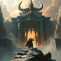 the viking stands triumphantly as he enters the majestic gates of valhalla. highly detailed, digital painting, artstation, smooth, sharp focus, masterpiece, stunning concept art by ruan jia and jakub rebelka and artgerm and greg rutkowski and ralph mcquarrie and android jones