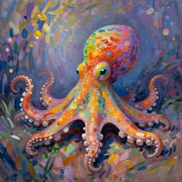 friendly rainbow octopus. art by monet