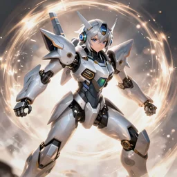 a battle mech piloted by a cute kawaii girl, battle stance, smooth, intricate, elegant, power aura, artstation, digital painting, concept art, high tech fantasy, sharp focus, illustration, octane render, unreal engine, art by james jean and josan gonzalez,