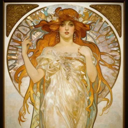 goddess of passion and delight , by Alphonse Mucha, Hyperrealism, Photorealism, Tilt-shift, High Detail, High Definition