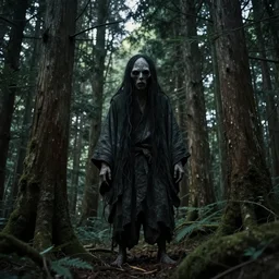 a film still of an unsettling yokai haunting the depths of a Japanese forest, lighting by sven nykvist
