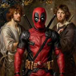 a beautiful painting of deadpool by john everett millais and dante gabriel rossetti and john collier and john william waterhouse, preraphaelite, detailed, trending on artstation, hd, masterpiece
