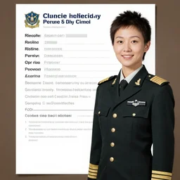 a Character reference sheet of a military female pilot