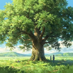A landscape with a giant oak tree in the spring morning, Low level, rendered by Beeple, Makoto Shinkai, syd meade, simon stålenhag, environment concept, synthwave style, digital art, unreal engine, WLOP, trending on artstation, 4K UHD image, octane render,