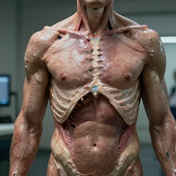 human body without flesh, biology, biomechanics, realistic, cinematic shot, photorealistic, depth of field
