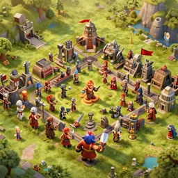 real life clash of clans village, high quality, sigma 8 5 mm, golden hour