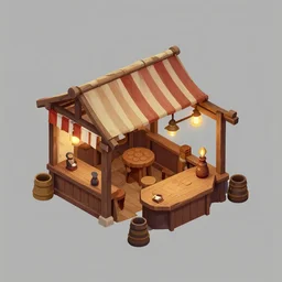 isometric view, medieval tavern, asset on grey background