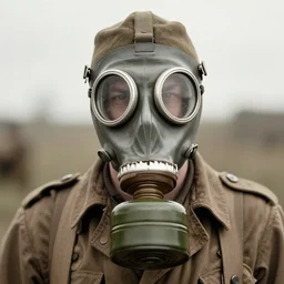 person wearing gas mask,ww1 photo, high detail, high resolution