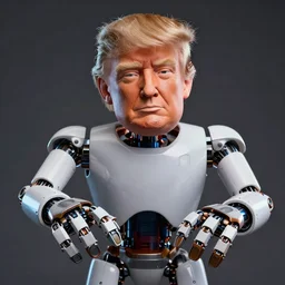 Donald Trump as an animatronic Robot, Hyperreal, highly detailed hands and Face, Studio Lighting, in the Style of Disney Imagineering