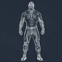 blueprint drawing of Dwayne Johnson