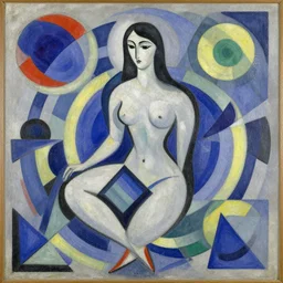 a geometric painting of a woman, circles, arcs, squares, triangles by robert delaunay, endless rhythm