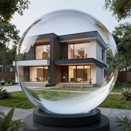 a modern house in a crystal ball octane render hyperdetailed, house and home, home and garden,