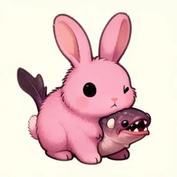 old - school dark fantasy art, cute fluffy pink bunny with teeth of a lamprey