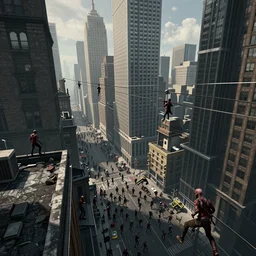 Dying light 3 concept art, new york city, hordes of zombies on streets, runners on rooftops, ziplines across skyscrapers, swinging from a rope gameplay screenshot