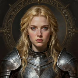 head-on centered symmetrical painted portrait, Elisha Cuthbert as a holy paladin, blonde hair, steel armour, dramatic lighting, intricate, wild, highly detailed, digital painting, smooth, sharp focus, illustration, dramatic lighting, artstation, in the style of Anna Podedworna