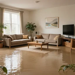 a flodded living room with water