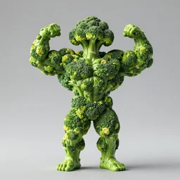 a posing bodybuilder sculpture made entirely from broccoli, head of broccoli