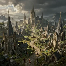 high fantasy magical elven town village, gilroy gardens, j. r. r tolkien, lord of the rings, rpg, dungeons and dragons, elden ring, adventure, environment, smooth, sharp focus, deviantart, artstation