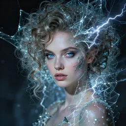 a detailed portrait of dreampunk female model ( curls ) fractal ( glass ) ( lightning ) beautiful! ( ( blue eyes ) ) by tomasz alen kopera and peter mohrbacher and johanna martine! and margaret keane! elegant alluring seductive luminescent