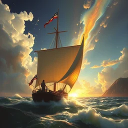 a sending down [ of the revelation ] from him who created the earth and the lofty heavens, overdetailed art, noah's ship, by greg rutkowski, by rhads, sharp focus