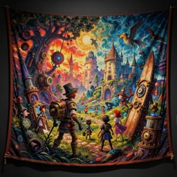 tapestries of dreams, ultra detailed, vivid colours, fantasy scene, atmospheric lighting, dramatic, cinematic, steampunk, moody, characters from machinarium, by don bluth, trending on artstation, 8 k, hd, octane render