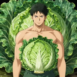 cabbage man, symmetrical, highly detailed, digital art, sharp focus, trending on art station, anime art style