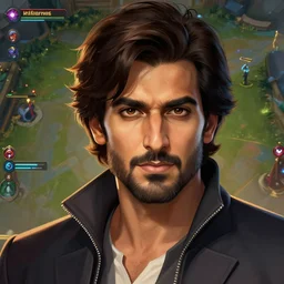 imran khan as a character in the game league of legends, with a background based on the game league of legends, detailed face