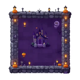 evil graveyard halloween isometric 2. 5 d game level, myvmk, with detailed stone, lanterns, disney, haunted mansion, toon shader, arnold maya render, artstation by miha rinne