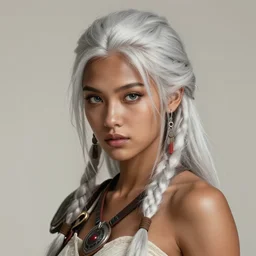 realistic beautiful gorgeous natural cute fantasy badass epic warrior tribal girl white blonde silver hair tanned skin art drawn full HD 4K highest quality in artstyle by professional artists WLOP, Taejune Kim, yan gisuka, JeonSeok Lee, artgerm, Ross draws, Zeronis, Chengwei Pan on Artstation