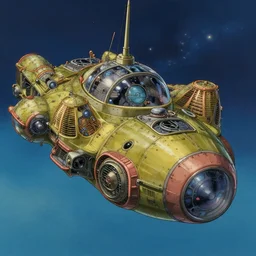 spaceship, exquisite details, denoised, mid view, by greg rutkowski, makoto shinkai, takashi takeuchi, studio ghibli
