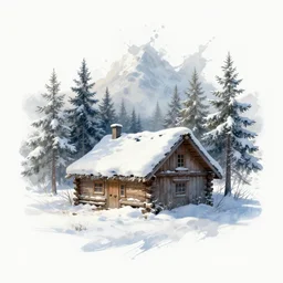landscape winter hut splash art graphic design art, fantasy, highly detailed, art by greg rutkowski