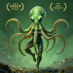 a movie poster for the film (green octopus dancing) by Tom Whalen, highly detailed, award winning creature portrait, fantasy, artstation