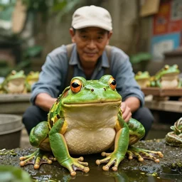 photograph of a frog merchant.