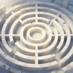 White stone labyrinth. Top-down view. Lighting, bloom. Fantasy, digital painting, HD, 4k, detailed.