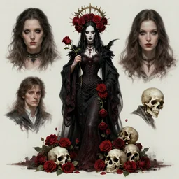 voodoo priestess, skulls, roses : : by daniel f. gerhartz, kelly mckernan, artgerm, melanie delon : : portraiture study, character design, gothic, dark fantasy, hyperrealism, concept art, imaginefx, weta, wlop, artstation