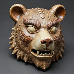 fantasy art ultra 4 k colorful photo of a bizarre viking maori warrior knight bear mask made of ceramic carved by h. r. giger