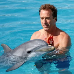 jerry seinfeld swimming with a dolphin